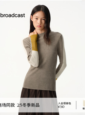 【100%羊毛】播商场同款修身半高领针织衫女25秋冬新款BDS4SD3684