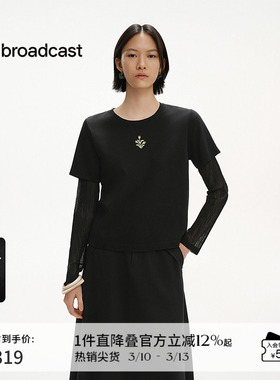 播商场同款网纱袖假两件T恤女夏季美式复古上衣BDS2YD2606