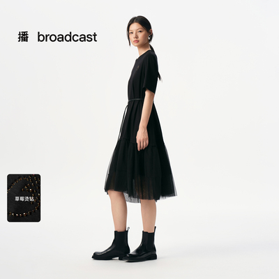 播商场同款网纱拼接短袖连衣裙女秋新品气质长裙BDS3LD4803