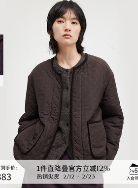 播轻薄简约肌理感圆领棉服外套女冬季休闲简约上衣DDR4PD5151