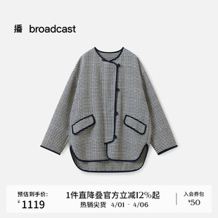 播商场同款 宽松松弛外套BDS4PD3836 复古格纹圆领棉服女秋冬新款