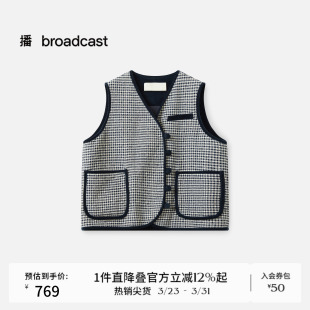 外套BDS4MD3156 复古格纹V领马甲女秋冬新款 播商场同款 时尚