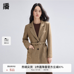 播人字纹西装 复古别致呢子上衣BDQ9XD1593 毛呢外套女商场同款 短款