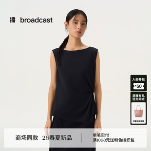 播商场同款 圆领T恤女26春季 新款 不规则上衣BDT1YD1217 黑色无袖