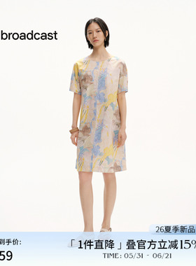 播优雅气质短袖印花连衣裙女26夏季新款甜美T恤裙DDT2LD6067