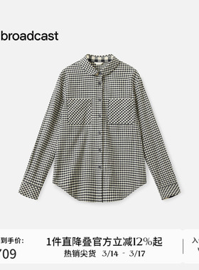 播商场同款学院风格纹衬衣女秋冬新款复古衬衫外套BDS4CD3647