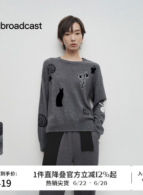 【100%羊毛】播商场同款淡人灰色毛衣女春圆领针织衫BDS1SD1093