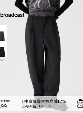 播灰色高腰垂感休闲阔腿裤女冬季宽松西装裤DDS4KD5158