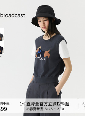 播假两件圆领短袖针织衫女26夏季新款趣味宽松上衣DDT2SD5622