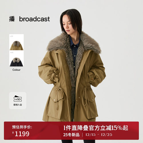 播复古工装毛领羽绒服女25冬季新款收腰短款派克外套DDS4RD5245