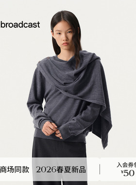 播倪妮同款披肩式圆领长袖通勤羊毛针织衫女26春季新款BDT1SD1405
