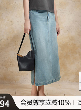 播复古蓝色牛仔半身裙女夏季新款商场同款开叉长裙BDR2BD0699