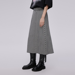 播2023春秋显瘦百搭修身 小众优雅伞形细密竖条纹半裙女BDQ1BD0412