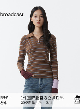 播条纹休闲polo领针织衫女秋季气质拼接毛衣DDS4SD5187