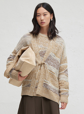 播商场同款休闲宽松针织开衫女24春秋V领毛衣外套BDR3UD3034