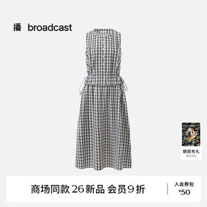 播A字泡泡纱格纹无袖裙子