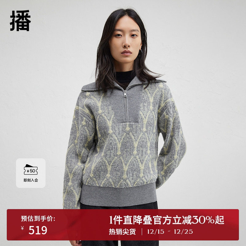 时尚简约拉链外翻领，袖口罗纹针织