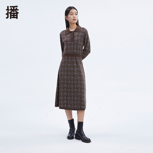 纽扣装 气质修身 饰翻领收腰连衣裙女DDP4LD4912 新款 播2022冬季