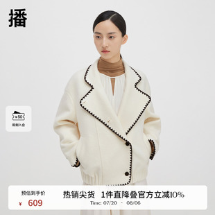 設(shè)計(jì)感寬松短款 呢子上衣DDQ4WD5460 新款 播小眾呢外套女2023春季