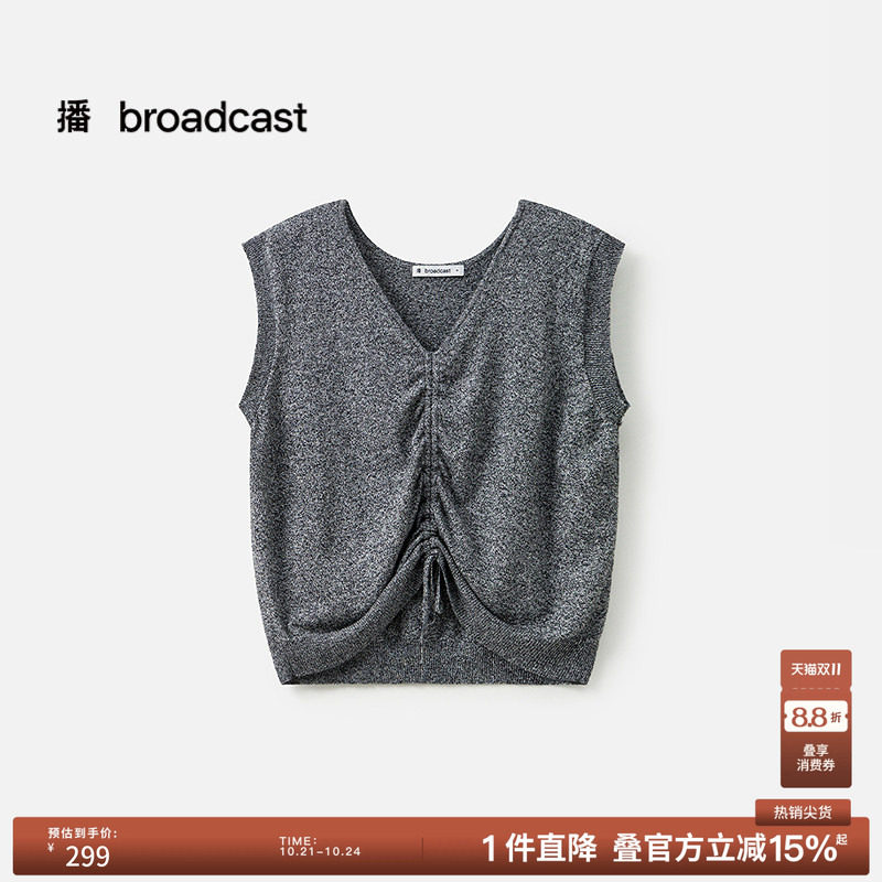 播夏季无袖无袖针织T恤女灰色显瘦上衣BDS2SD2392