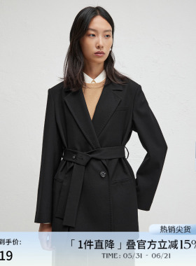 播商场同款黑色正肩廓形西装女24秋松弛感宽松外套BDR3XD1849