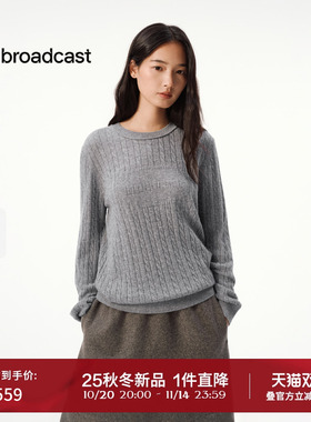 【羊毛】播灰色圆领宽松针织毛衣女25秋冬新款慵懒上衣DDS4SD5291