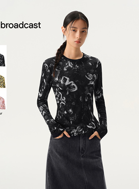 播商场同款晕染印花打底长袖T恤女气质上衣26春新款BDT1YD1222