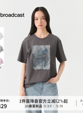 播小狗印花圆领短袖T恤女26夏季新款宽松松弛感上衣DDT2YD5635