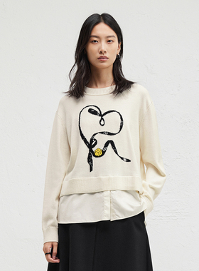 【100%羊毛】播商场同款慵懒风假两件24秋冬圆领针织衫BDR4SD3821