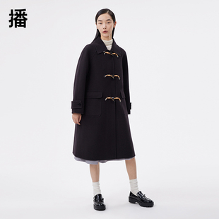 播中长款翻领系扣100%羊毛呢大衣女24秋冬新款休闲外套DDS1AD3016