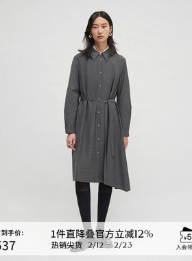 播商场同款不对称收腰系带连衣裙女24秋通勤衬衫裙BDR3LD1979