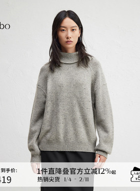 【100%羊毛】播 bo 商场同款针织衫女冬灰色宽松毛衣BDR4SD2428