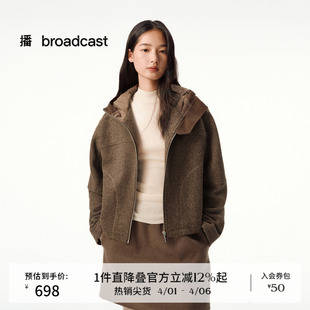 播复古运动感连帽短外套女秋冬宽松上衣DDS4WD5135 羊毛