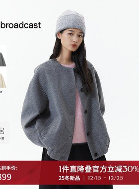 播灰色宽松圆领短款毛呢外套女25冬季新款优雅大气上衣DDS4AD5129