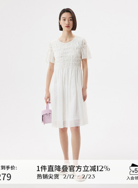 播夏季商场同款A型荷叶袖层次感棱形打揽连衣裙女BDQ2LD1030