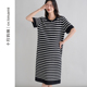 外穿宽松针织长裙 夏季 十月妈咪孕妇圆领条纹短袖 连衣裙2026新款