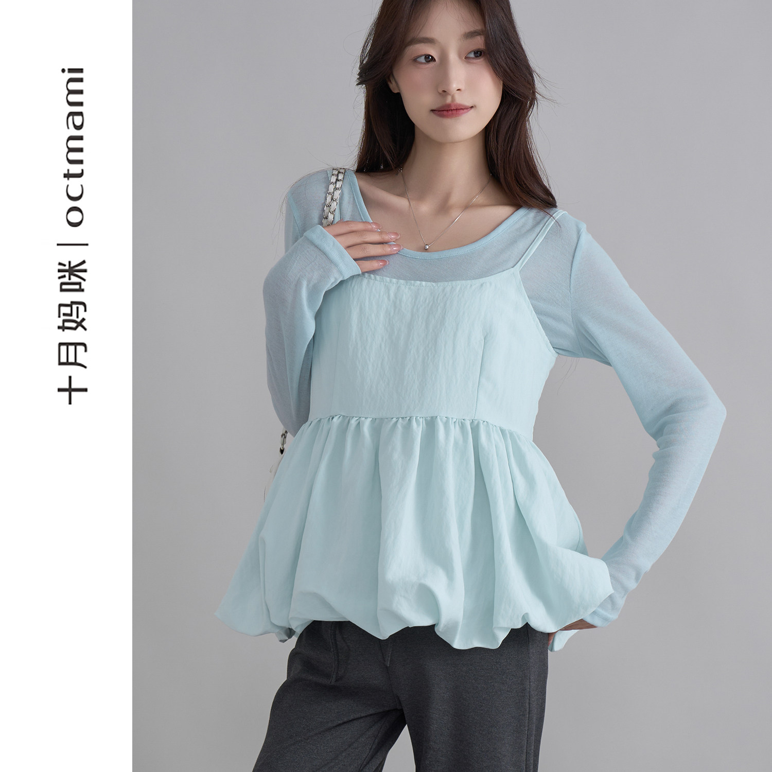 十月妈咪孕妇春夏装2026新款春夏季外穿花苞吊带雪纺衫上衣两件套