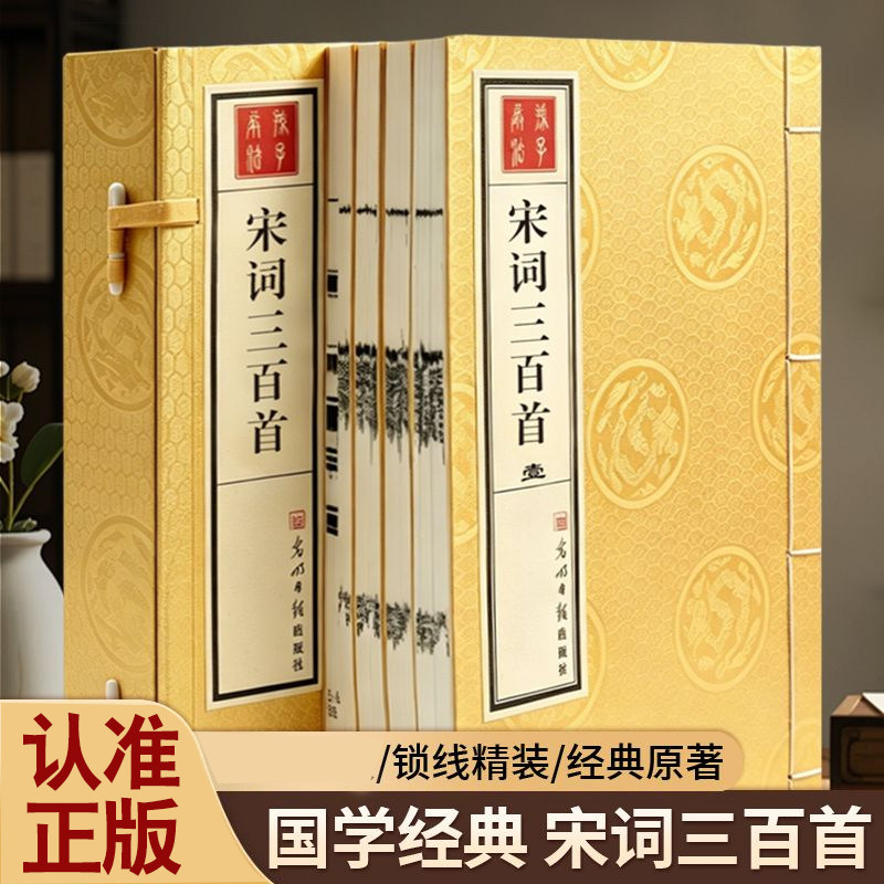 宋词三百首手工宣纸线装全套4卷 收录经典宋词名篇附带注释解析品读宋代词赋文学韵味国学经典古籍典藏读本 非遗传统线装装帧工艺
