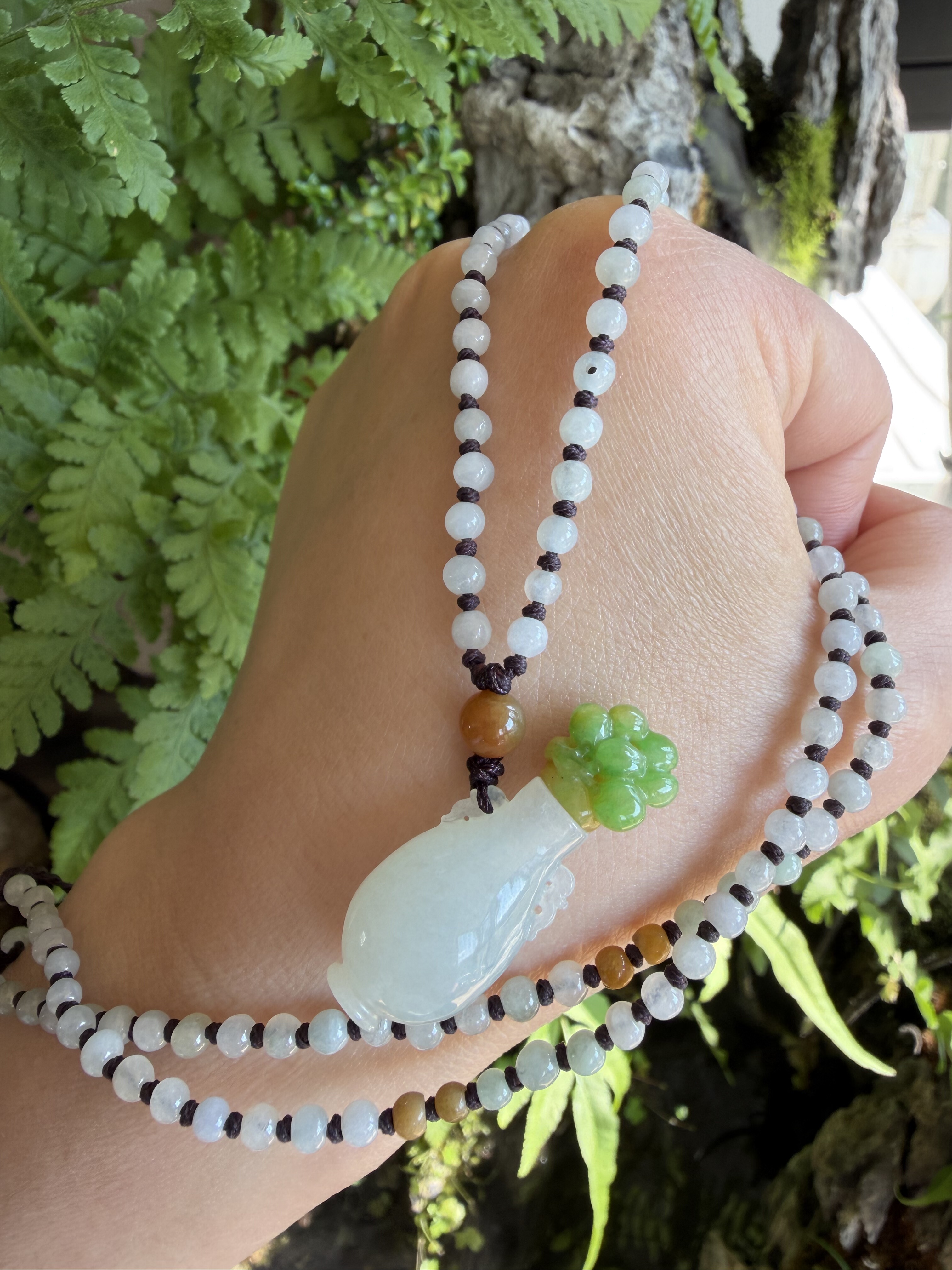 杨玉家缅甸天然A货翡翠冰糯种春三彩精雕如意瓶子小挂件吊坠证书