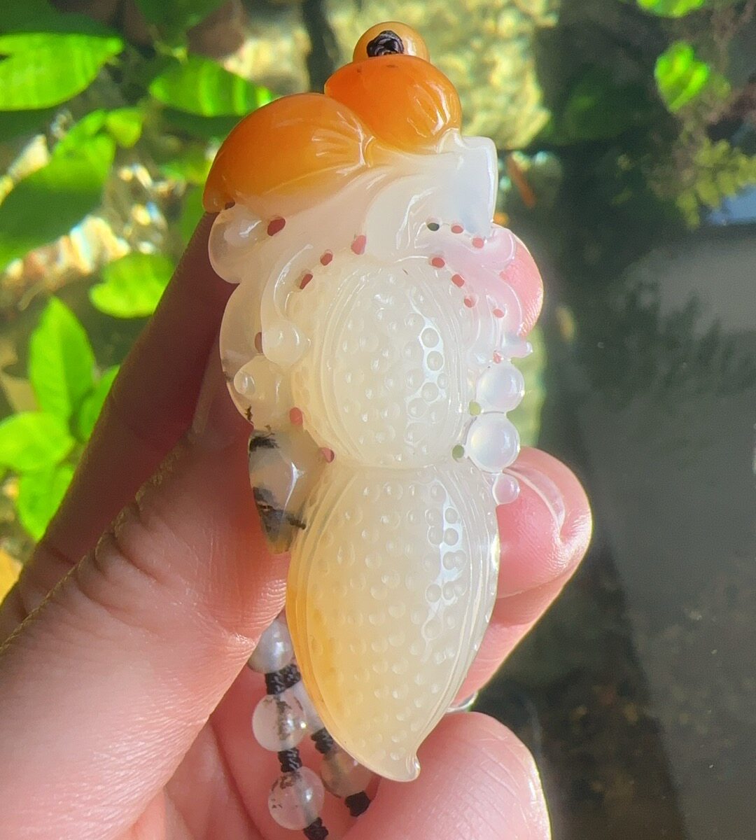 杨玉家云南天然黄龙玉俏色水草花花生生意兴隆毛衣链挂件证书包邮