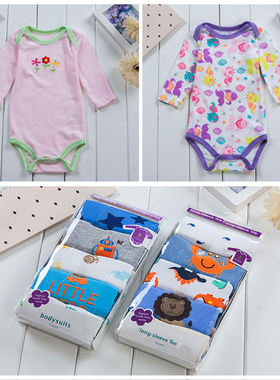 热销卡特新生儿连体衣休闲长袖三角哈衣5件装包屁衣四季婴儿衣服