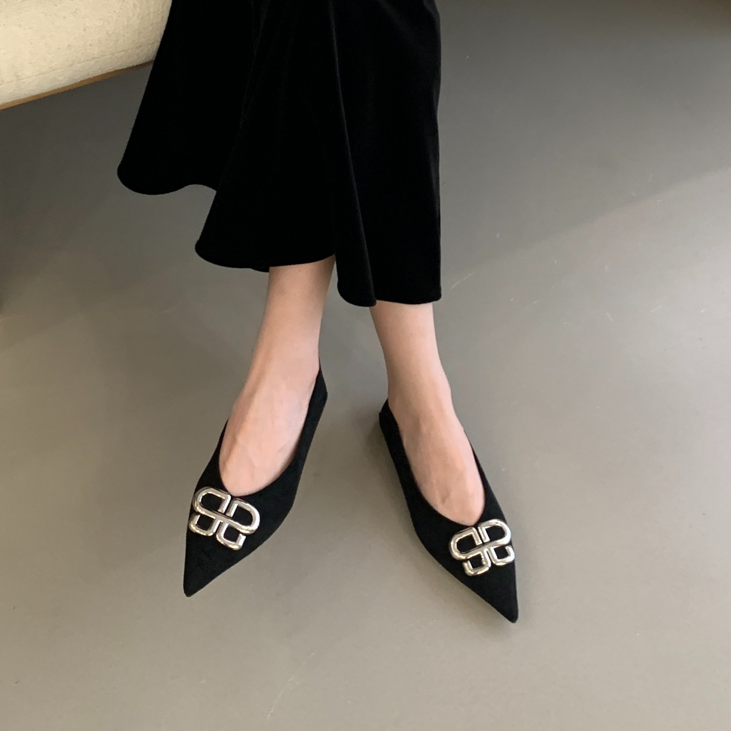 2026早春夏季尖头平跟平底绒面凉鞋金属扣一脚蹬浅口凉鞋女鞋单鞋,女鞋,浅口单鞋,淘宝优惠券,粉丝福利购,淘宝优惠卷