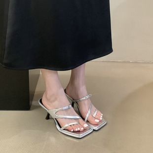 新款 法式 女2023夏季 仙女风细跟外穿显瘦性感 高跟鞋 细带方头凉鞋