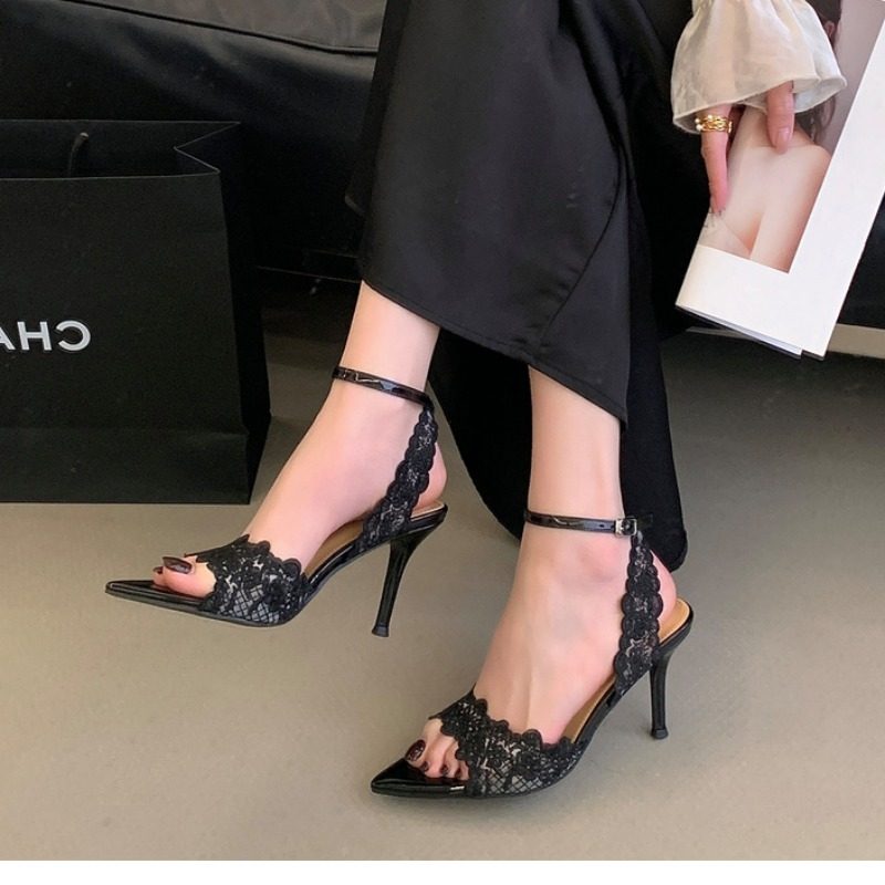 2026早春夏季尖头蕾丝刺绣细跟高跟鞋凉鞋露趾网纱一字带凉鞋女鞋,女鞋,时装凉鞋,淘宝优惠券,粉丝福利购,淘宝优惠卷