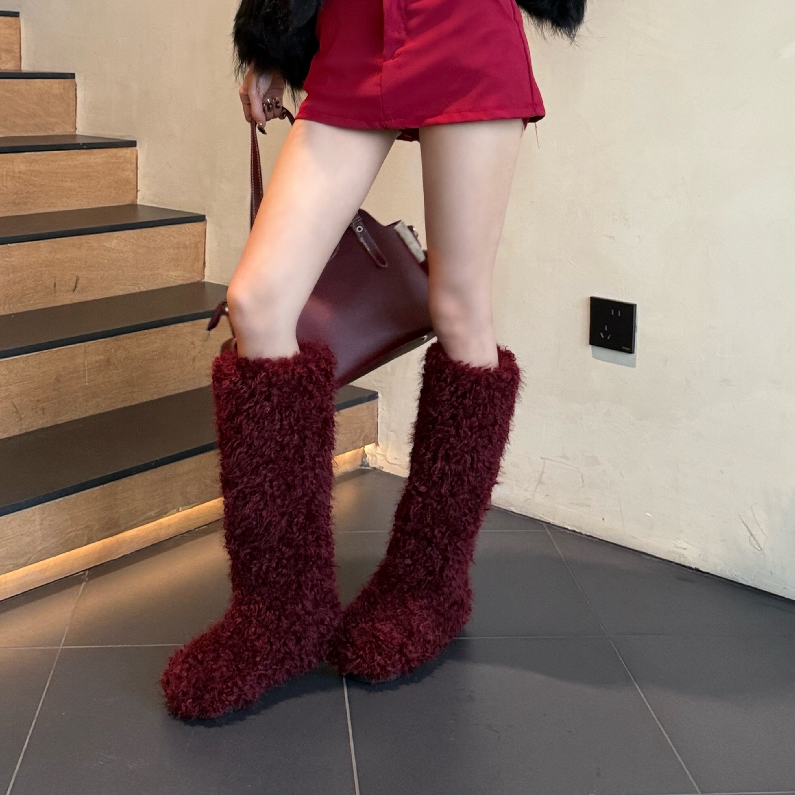 秋冬雪地靴高筒靴保暖羊羔毛加绒厚底内增高新年红毛毛靴子女棉鞋,女鞋,时装靴,淘宝优惠券,粉丝福利购,淘宝优惠卷