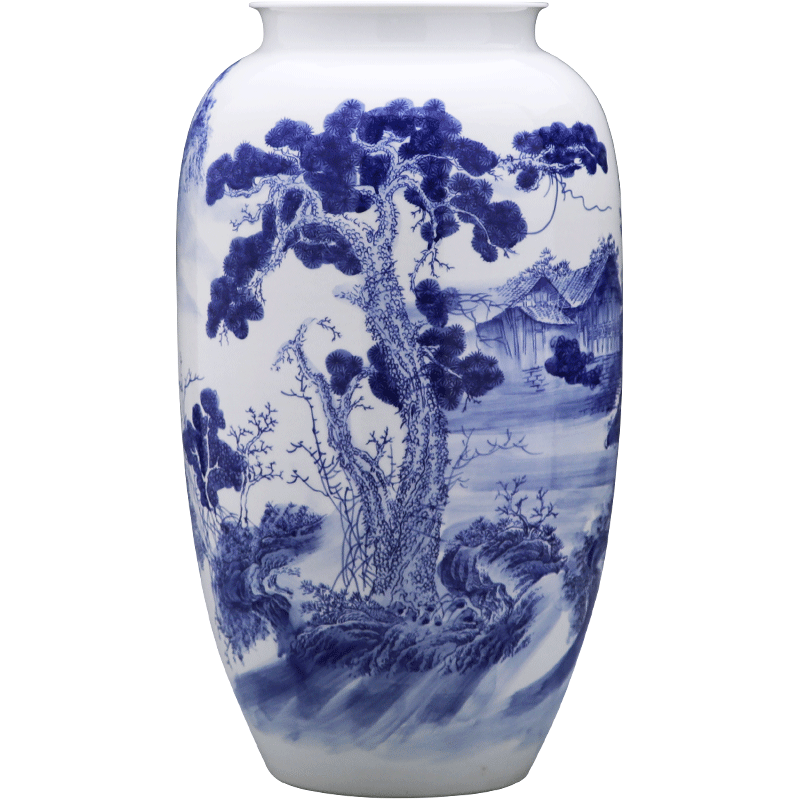 景德镇陶瓷器手绘落地大号青花瓷花瓶摆件中式家居客厅装饰品瓶子
