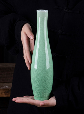 景德镇陶瓷器裂纹釉仿观音瓶小号插花瓶中式家居博古架装饰品摆件