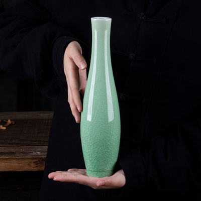 景德镇陶瓷器裂纹釉彷观音瓶小号插花瓶中式家居博古架装饰品摆件