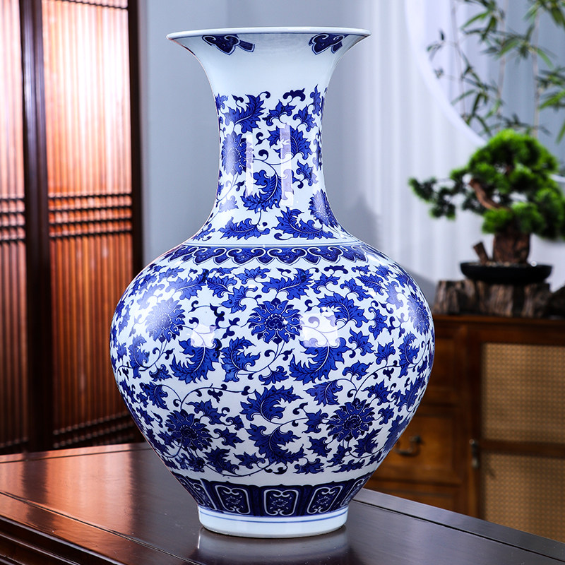 景德镇陶瓷器青花瓷花瓶摆件中式客厅落地大号插花电视柜家居饰品 - 鸿轩水晶旗舰店出品