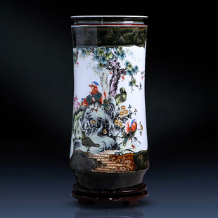 景德镇陶瓷器花鸟相知相伴花瓶中式家居客厅电视柜装饰品瓷瓶摆件